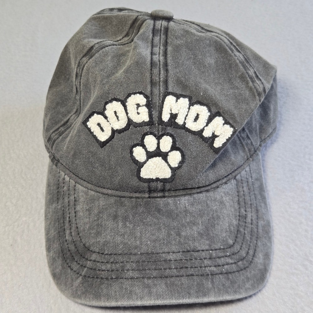 David and Young Baseball Cap Women OSFM Grey Dog Mom Chenille Patch Acid Wash